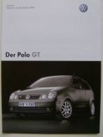VW Preisliste Polo GT Dezember 2003 Typ 9N1