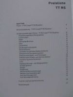 Audi Preisliste TT RS Coupe/Roadster Oktober 2009 NEU