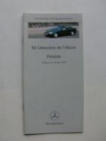 Mercedes Benz Preisliste S-Klasse W220 Januar 2000 NEU