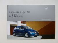 Mercedes Benz Preisliste B-Klasse BR245 April 2008 NEU