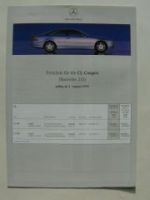 Mercedes Benz Preisliste CL-Coupes BR215 August 1999