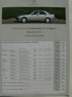 Mercedes Benz Preisliste C-Klasse BR202 Januar 2000 NEU