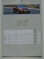 Mercedes Benz Preisliste SLK BR170 April 2000 NEU