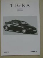 Opel Preisliste Tigra Januar 1999 NEU