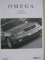 Opel Preisliste Omega August 1999