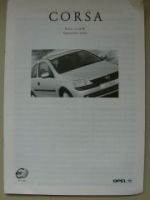 Opel Preisliste Corsa B Österreich September 2000