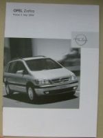 Opel Preisliste Zafira A Mai 2004 NEU