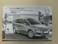 Opel Zafira B Preisliste Dezember 2007 NEU