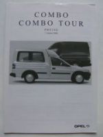 Opel Preisliste Combo +Tour Januar 2000 NEU