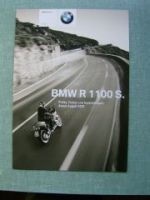 BMW Motorrad R 1100 S Preisliste 2003 NEU