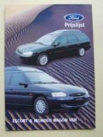 Ford Escort & Mondeo Wagon Van Prijslijst Januar 1999 Niederland