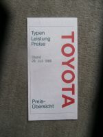 Toyota Preisliste 28. Juli 1986 Starlet Corolla Carina2, Camry,Corolla GT16V,MR2,Celica,supra,Tercel Landcruiser Model F Liteace Hiace