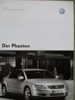 VW Phaeton Preisliste V6 V8 V10TDI W12 Modelljahr 2005