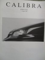 Opel Calibra Preisliste 85kw 100kw 125kw +turbo 150kw 1.August 1994