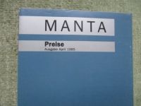Opel Manta GT CC GT GSI CC GSi Preisliste April 1985