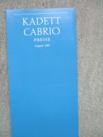 Opel Kadett E Cabrio Preisliste August 1987 55kw 60kw +GSI +Katalysator