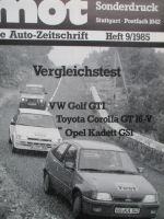 mot 9/1985 Vergleichstest VW Golf GTi vs. Toyota Corolla GT 16V vs. Opel Kadett E GSi