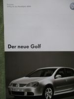 VW Golf V Typ1K Preisliste Modelljahr 2004 Trendline Comfortline Sportline