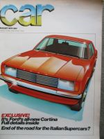 car August 1975 Ford Cortina,BMW 320 E21,Peugeot 604, Fiat 128 3P,Jaguar 3.4,AC 3000