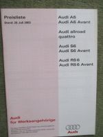 Audi A6 +Avant +allroad quattro +S6 +RS6 (Typ 4B) 2.0 1.8T 2.4 3.0 quattro 2.7T 4.2,1.9TDI 2.5tdi Werksangehörigen Preisliste