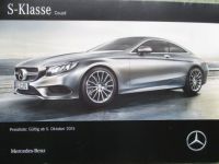 Mercedes Benz S-Klasse Coupe S400 S500 S63 +S65 AMG Preisliste 5. Oktober 2015