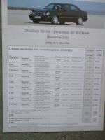 Mercedes Benz E-Klasse Limousine W210 E220D E290TD E300D E200-E50 AMG 4.Mai 1996 Preisliste