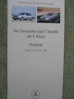 Mercedes Benz E-Klasse +T-Modelle Preisliste W210 E200CDI/220 290TD 300TD,E200-E55AMG Preisliste Februar 1999