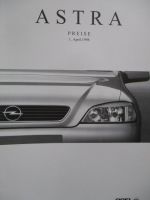 Opel Astra G Limousine 3-türig 4-türig 5-türig +Caravan Preisliste Februar 1999