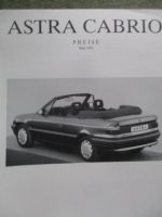 Opel Astra F Cabrio Preisliste Mai 1993 85kw/115ps