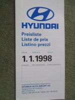 Hyundai Preisliste Accent +Lantra+Stion +Coupé +Sonata +Galloper +Starex Schweiz 1.Januar 1998