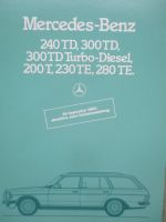 Mercedes Benz 240TD 300TD +Turbo Diesel S123 200T 230TE 280TE 8/1982