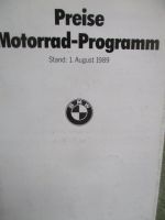 BMW Motorrad Programm Preise August 1989