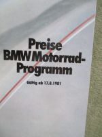 BMW Motorrad Programm Preise 17. August 1981