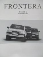 Opel Frontera A Preisliste September 1996