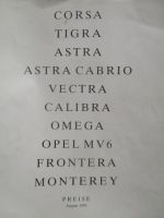 Opel Alle Preisliste August 1995