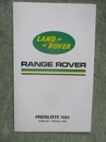 Land Rover Range Rovr Preisliste Oktober 1983