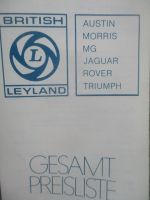 Austin Morris MG Tiumph Rover Jaguar Preisliste September 1975