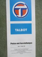 Talbot Preise und Ausstattungen Oktober 1982