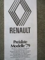 Renault Preisliste Modell 1979