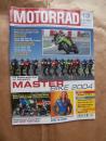 Motorrad 13/2004 Masterbike Vergleich Aprilia RSV 1000 R Factory vs. Benelli Tornado 900 Tre RS vs. Ducati 749 R