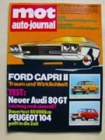 mot 4/1974 Audi 80GT, Dauertest: Peugeot 104,Ford Capri