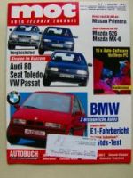 mot 2/1992 Dauertest:Nissan Primera,BMW 525tds E34,E1