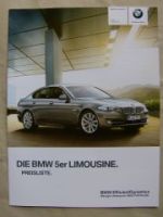 BMW Preisliste 5er Limousine F10 März 2011 523i-550i,xDrive,520d