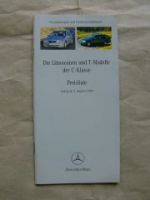 Mercedes Benz Preisliste C-Klasse Limousine T-Modelle W202 W203
