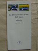 Mercedes Benz Preisliste E-Klasse Limousine T-Modelle W210+AMG