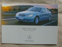 Mercedes Benz Preisliste S-Klasse W220 10.Februar 2003 +AMG