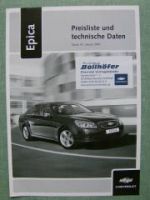 Chevrolet Epica Preisliste 1/2007 NEU