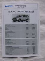 Ssangyong Musso E32 E32 S E23 Preisliste 2.Juni 1998
