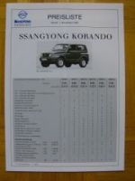 SsangYong Korando Preisliste 11/1997 NEU