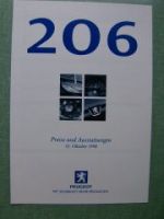 Peugeot 206 Preise & Ausstattungen 10.10.1998